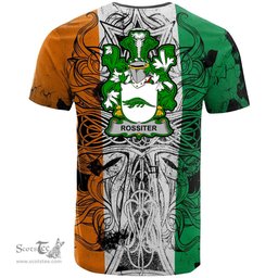 ScotsTee Shop Irish Rossiter Coat of Arms Irish Family Crest T Shirt Celtic Ireland Green, White and Orange T Shirt