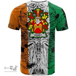ScotsTee Shop Irish Rainey Coat of Arms Irish Family Crest T Shirt Celtic Ireland Green, White and Orange T Shirt