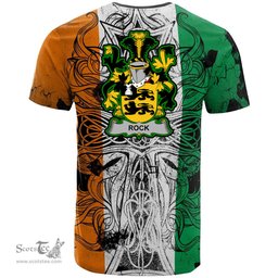 ScotsTee Shop Irish Rock Coat of Arms Irish Family Crest T Shirt Celtic Ireland Green, White and Orange T Shirt