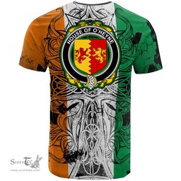 ScotsTee Shop Irish House of O HEYNE Coat of Arms Irish Family Crest T Shirt Celtic Ireland Green, White and Orange T Shirt