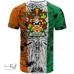 ScotsTee Shop Irish Raynolds Coat of Arms Irish Family Crest T Shirt Celtic Ireland Green, White and Orange T Shirt