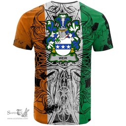 ScotsTee Shop Irish Weir or McWeir Coat of Arms Irish Family Crest T Shirt Celtic Ireland Green, White and Orange T Shirt