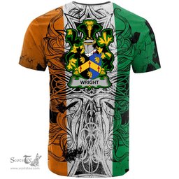 ScotsTee Shop Irish Wright Coat of Arms Irish Family Crest T Shirt Celtic Ireland Green, White and Orange T Shirt