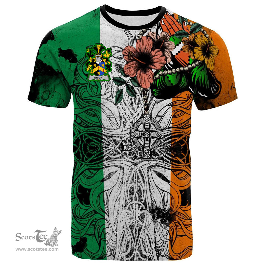 ScotsTee Shop Irish Wright Coat of Arms Irish Family Crest T Shirt Celtic Ireland Green, White and Orange T Shirt