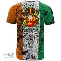 ScotsTee Shop Irish Yarner Coat of Arms Irish Family Crest T Shirt Celtic Ireland Green, White and Orange T Shirt
