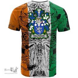 ScotsTee Shop Irish Ralphson Coat of Arms Irish Family Crest T Shirt Celtic Ireland Green, White and Orange T Shirt