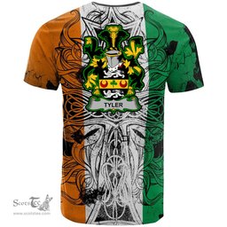ScotsTee Shop Irish Tyler Coat of Arms Irish Family Crest T Shirt Celtic Ireland Green, White and Orange T Shirt