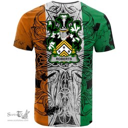 ScotsTee Shop Irish Roberts Coat of Arms Irish Family Crest T Shirt Celtic Ireland Green, White and Orange T Shirt