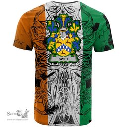 ScotsTee Shop Irish Swift Coat of Arms Irish Family Crest T Shirt Celtic Ireland Green, White and Orange T Shirt