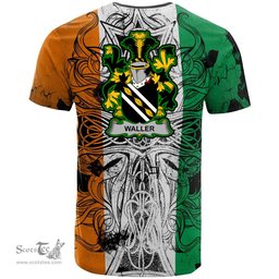 ScotsTee Shop Irish Waller Coat of Arms Irish Family Crest T Shirt Celtic Ireland Green, White and Orange T Shirt
