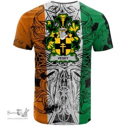 ScotsTee Shop Irish Vesey Coat of Arms Irish Family Crest T Shirt Celtic Ireland Green, White and Orange T Shirt