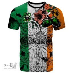 ScotsTee Shop Irish Rawlins Coat of Arms Irish Family Crest T Shirt Celtic Ireland Green, White and Orange T Shirt
