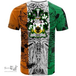 ScotsTee Shop Irish Reid Coat of Arms Irish Family Crest T Shirt Celtic Ireland Green, White and Orange T Shirt