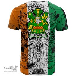 ScotsTee Shop Irish Rowan Coat of Arms Irish Family Crest T Shirt Celtic Ireland Green, White and Orange T Shirt