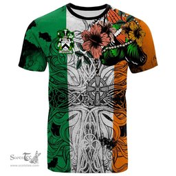 ScotsTee Shop Irish Thunder Coat of Arms Irish Family Crest T Shirt Celtic Ireland Green, White and Orange T Shirt