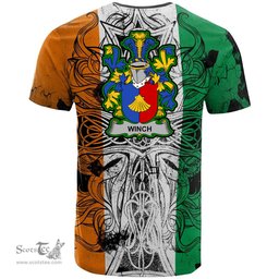 ScotsTee Shop Irish Winch Coat of Arms Irish Family Crest T Shirt Celtic Ireland Green, White and Orange T Shirt