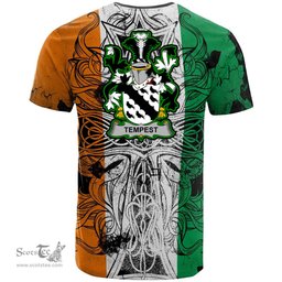 ScotsTee Shop Irish Tempest Coat of Arms Irish Family Crest T Shirt Celtic Ireland Green, White and Orange T Shirt