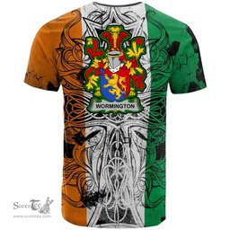 ScotsTee Shop Irish Wormington Coat of Arms Irish Family Crest T Shirt Celtic Ireland Green, White and Orange T Shirt