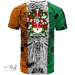 ScotsTee Shop Irish Thacker Coat of Arms Irish Family Crest T Shirt Celtic Ireland Green, White and Orange T Shirt