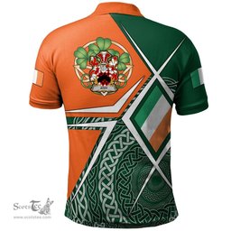 ScotsTee Shop Irish Athy Family Crest Irish Polo Shirt Ireland Green White and Orange Irish Legend Polo Shirt