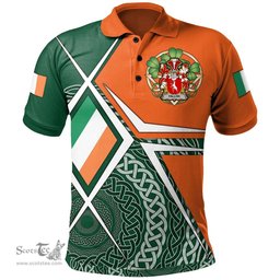 ScotsTee Shop Irish Fallon or O'Fallon Family Crest Irish Polo Shirt Ireland Green White and Orange Irish Legend Polo Shirt