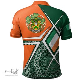 ScotsTee Shop Irish Drought Family Crest Irish Polo Shirt Ireland Green White and Orange Irish Legend Polo Shirt