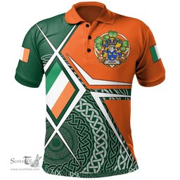 ScotsTee Shop Irish Greene Family Crest Irish Polo Shirt Ireland Green White and Orange Irish Legend Polo Shirt