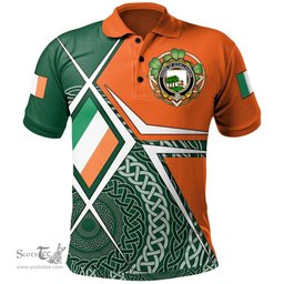 ScotsTee Shop Irish House of O'CALLAGHAN Family Crest Irish Polo Shirt Ireland Green White and Orange Irish Legend Polo Shirt