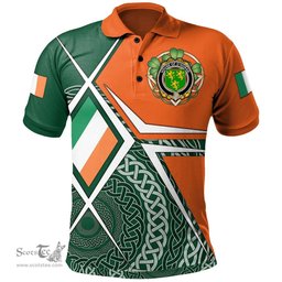ScotsTee Shop Irish House of O'HORAN Family Crest Irish Polo Shirt Ireland Green White and Orange Irish Legend Polo Shirt