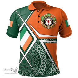 ScotsTee Shop Irish House of O'SHIEL Family Crest Irish Polo Shirt Ireland Green White and Orange Irish Legend Polo Shirt