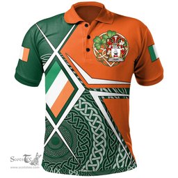 ScotsTee Shop Irish Leary or O'Leary Family Crest Irish Polo Shirt Ireland Green White and Orange Irish Legend Polo Shirt