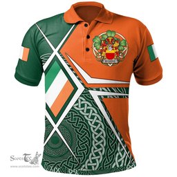 ScotsTee Shop Irish McCarron Family Crest Irish Polo Shirt Ireland Green White and Orange Irish Legend Polo Shirt