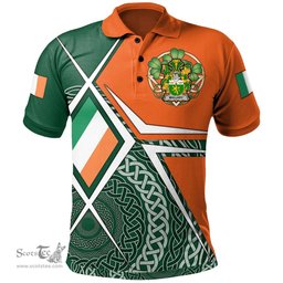 ScotsTee Shop Irish Mullady or O'Mullady Family Crest Irish Polo Shirt Ireland Green White and Orange Irish Legend Polo Shirt