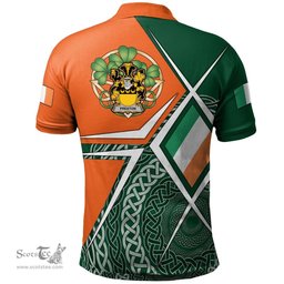 ScotsTee Shop Irish Preston Family Crest Irish Polo Shirt Ireland Green White and Orange Irish Legend Polo Shirt