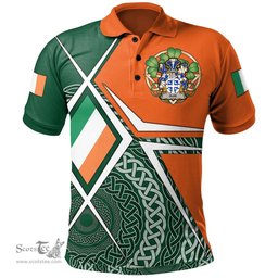 ScotsTee Shop Irish Olde Family Crest Irish Polo Shirt Ireland Green White and Orange Irish Legend Polo Shirt