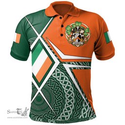 ScotsTee Shop Irish McWorth or MacWorth Family Crest Irish Polo Shirt Ireland Green White and Orange Irish Legend Polo Shirt