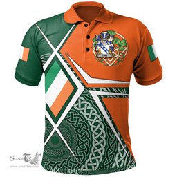 ScotsTee Shop Irish Lowe Family Crest Irish Polo Shirt Ireland Green White and Orange Irish Legend Polo Shirt