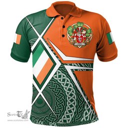 ScotsTee Shop Irish Stack Family Crest Irish Polo Shirt Ireland Green White and Orange Irish Legend Polo Shirt