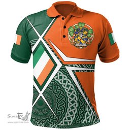 ScotsTee Shop Irish Tilson Family Crest Irish Polo Shirt Ireland Green White and Orange Irish Legend Polo Shirt