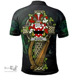 ScotsTee Shop Irish Blacke Irish Family Crest Polo Shirt - Ireland Shamrock with Celtic Cross A7
