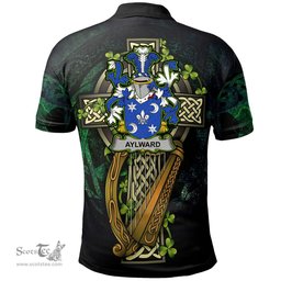 ScotsTee Shop Irish Aylward Irish Family Crest Polo Shirt - Ireland Shamrock with Celtic Cross A7