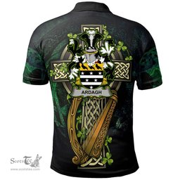 ScotsTee Shop Irish Ardagh Irish Family Crest Polo Shirt - Ireland Shamrock with Celtic Cross A7