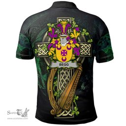 ScotsTee Shop Irish Begg Irish Family Crest Polo Shirt - Ireland Shamrock with Celtic Cross A7