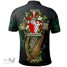 ScotsTee Shop Irish Blanchfield Irish Family Crest Polo Shirt - Ireland Shamrock with Celtic Cross A7