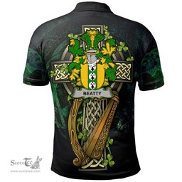 ScotsTee Shop Irish Beatty or Betagh Irish Family Crest Polo Shirt - Ireland Shamrock with Celtic Cross A7