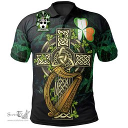 ScotsTee Shop Irish Basile Irish Family Crest Polo Shirt - Ireland Shamrock with Celtic Cross A7