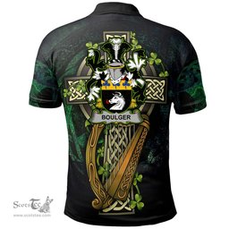 ScotsTee Shop Irish Boulger or O'Bolger Irish Family Crest Polo Shirt - Ireland Shamrock with Celtic Cross A7