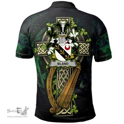 ScotsTee Shop Irish Bland Irish Family Crest Polo Shirt - Ireland Shamrock with Celtic Cross A7
