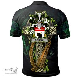 ScotsTee Shop Irish Dickson Irish Family Crest Polo Shirt - Ireland Shamrock with Celtic Cross A7