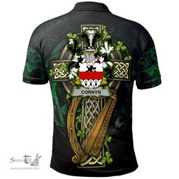 ScotsTee Shop Irish Cornyn or O'Cornyn Irish Family Crest Polo Shirt - Ireland Shamrock with Celtic Cross A7